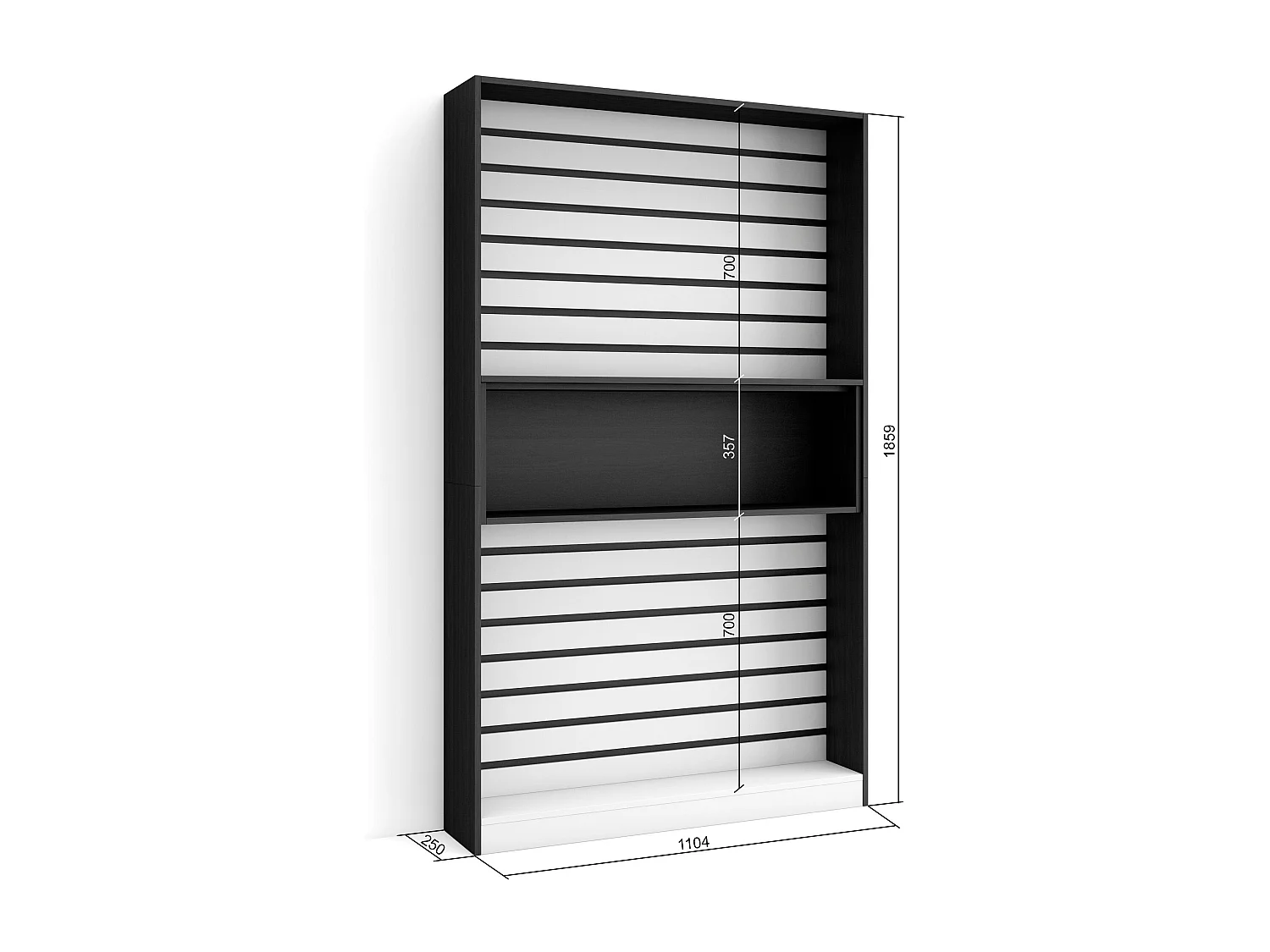 Étagère Bibliothèque, 110x25x186cm, Salon Salle à manger Bureau, Salon, Bureau, Blanc et noir