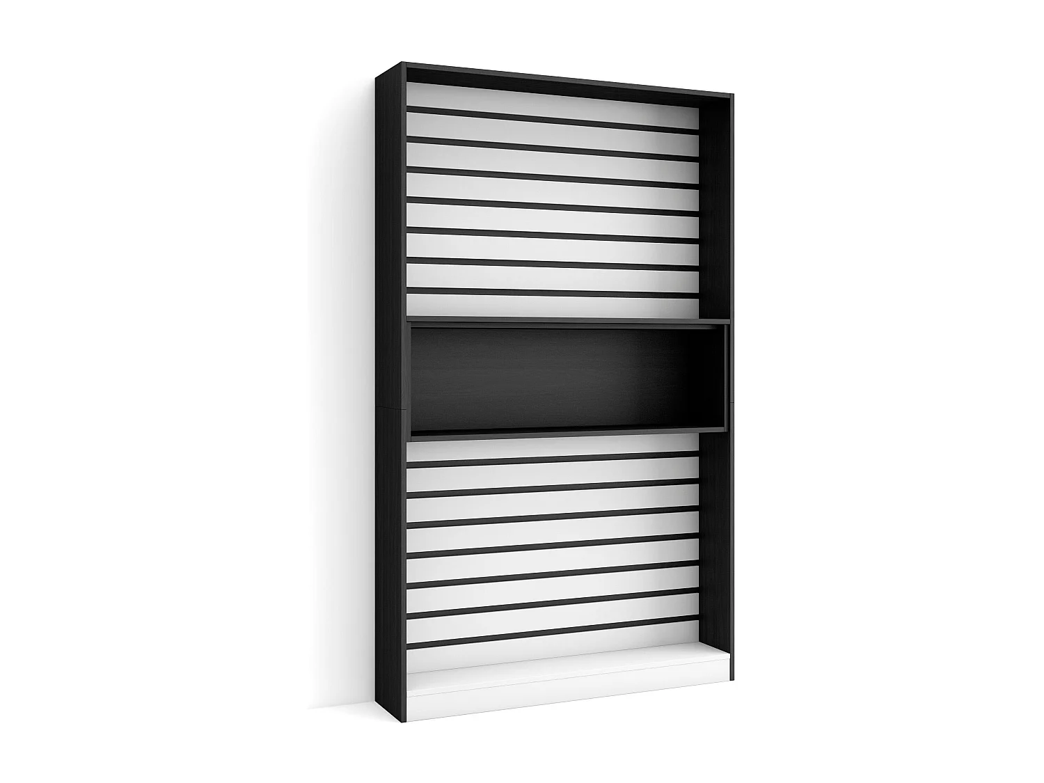 Bücherregal Bibliothek, 110x25x186cm, Wohnzimmer, Esszimmer, Büro, Aufbewahrungsregal, Weiß und Schwarz