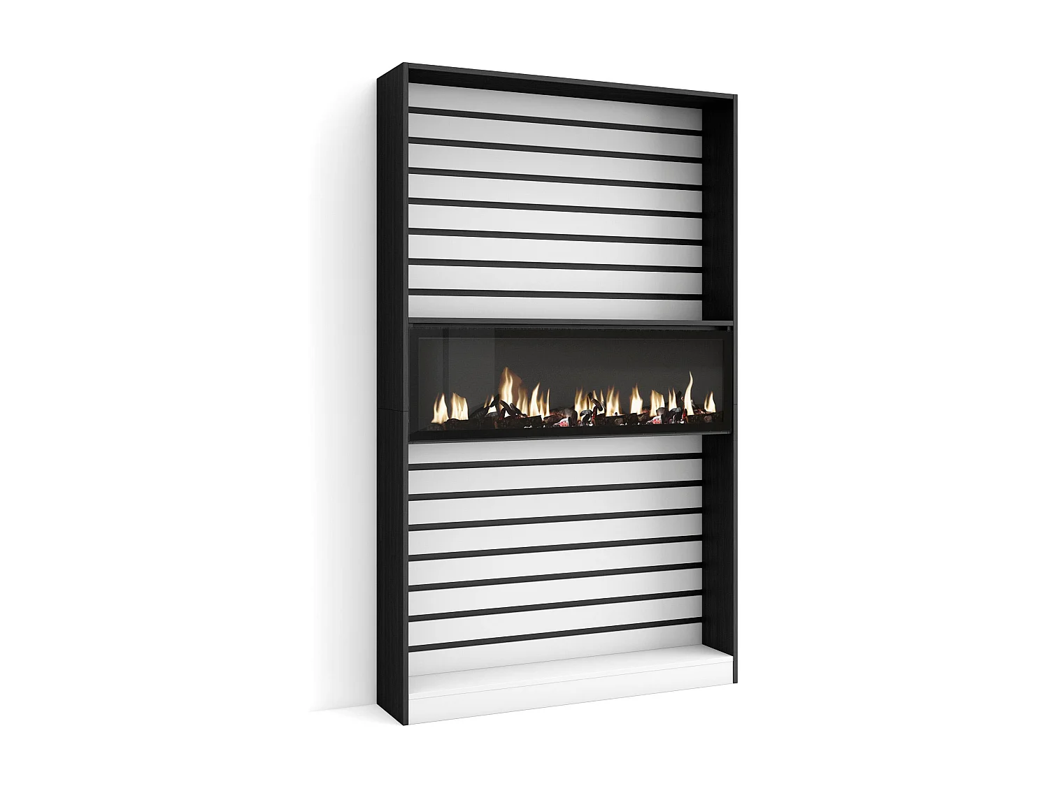 Boekenkast, Boekenplank, 110x25x186cm, Woonkamer, Eetkamer, Bureau, Elektrische haard, Wit en Zwart