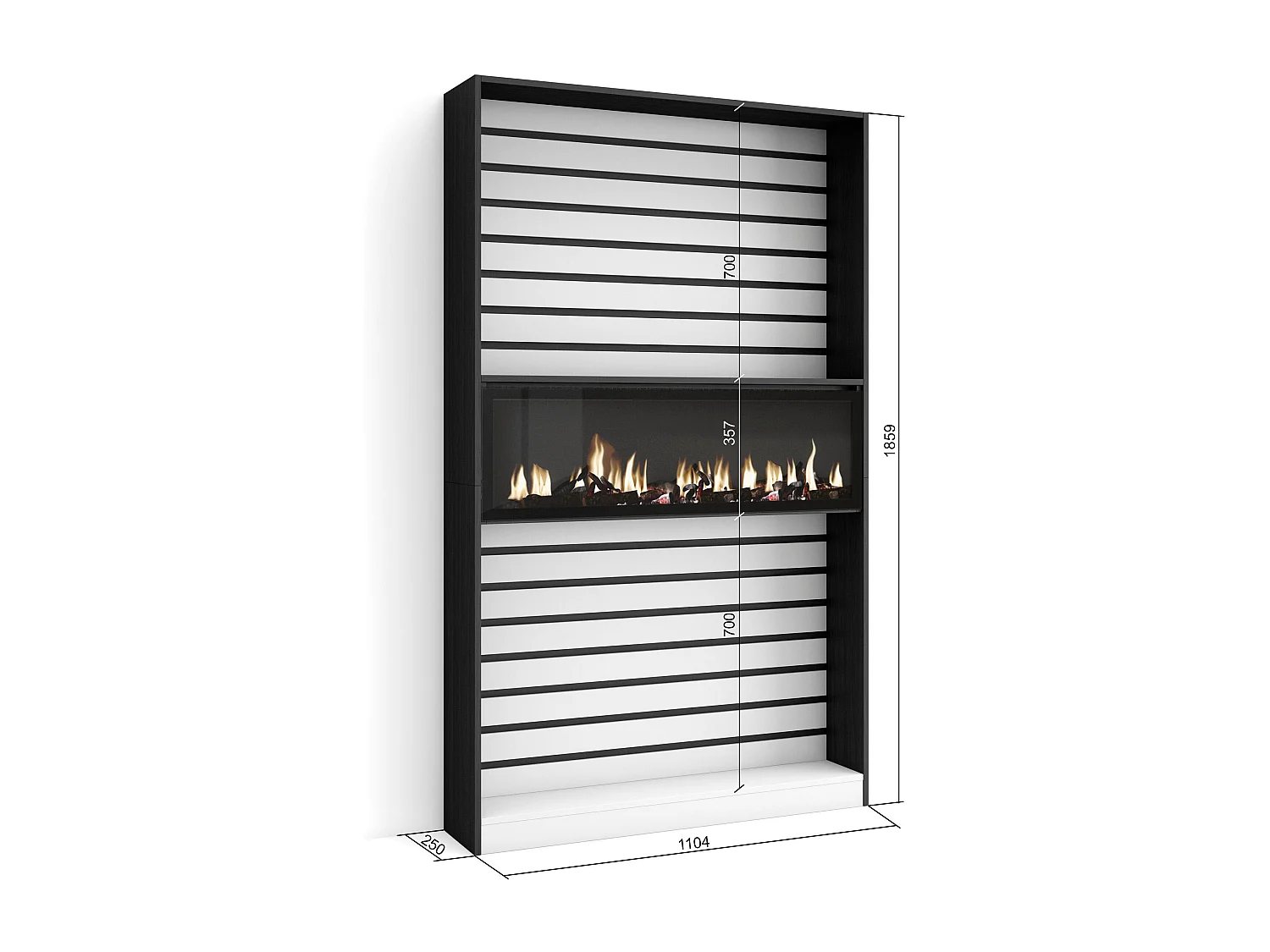 Boekenkast, Boekenplank, 110x25x186cm, Woonkamer, Eetkamer, Bureau, Elektrische haard, Wit en Zwart