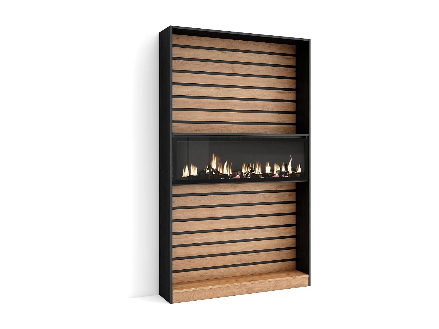 Boekenkast, Boekenplank, 110x25x186cm, Woonkamer, Eetkamer, Bureau, Elektrische haard, Eiken/Zwart