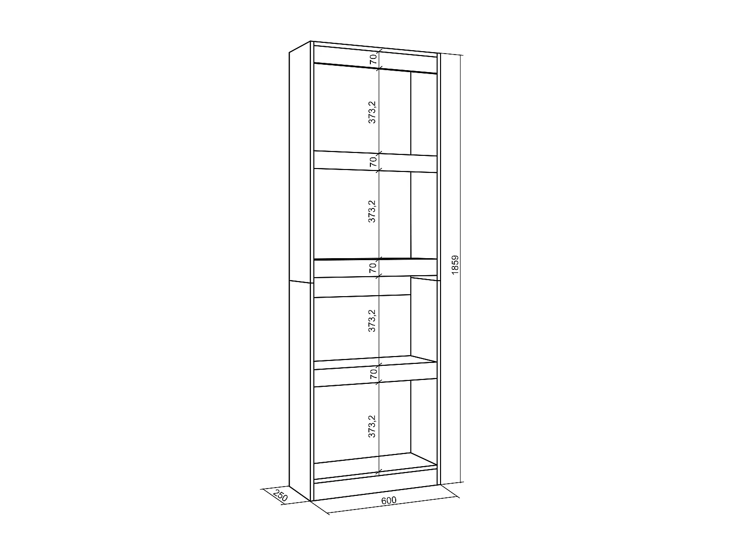 Boekenkast, Boekenplank, 60x25x186cm, Woonkamer, Eetkamer, Bureau, Kantoorplank, Cement