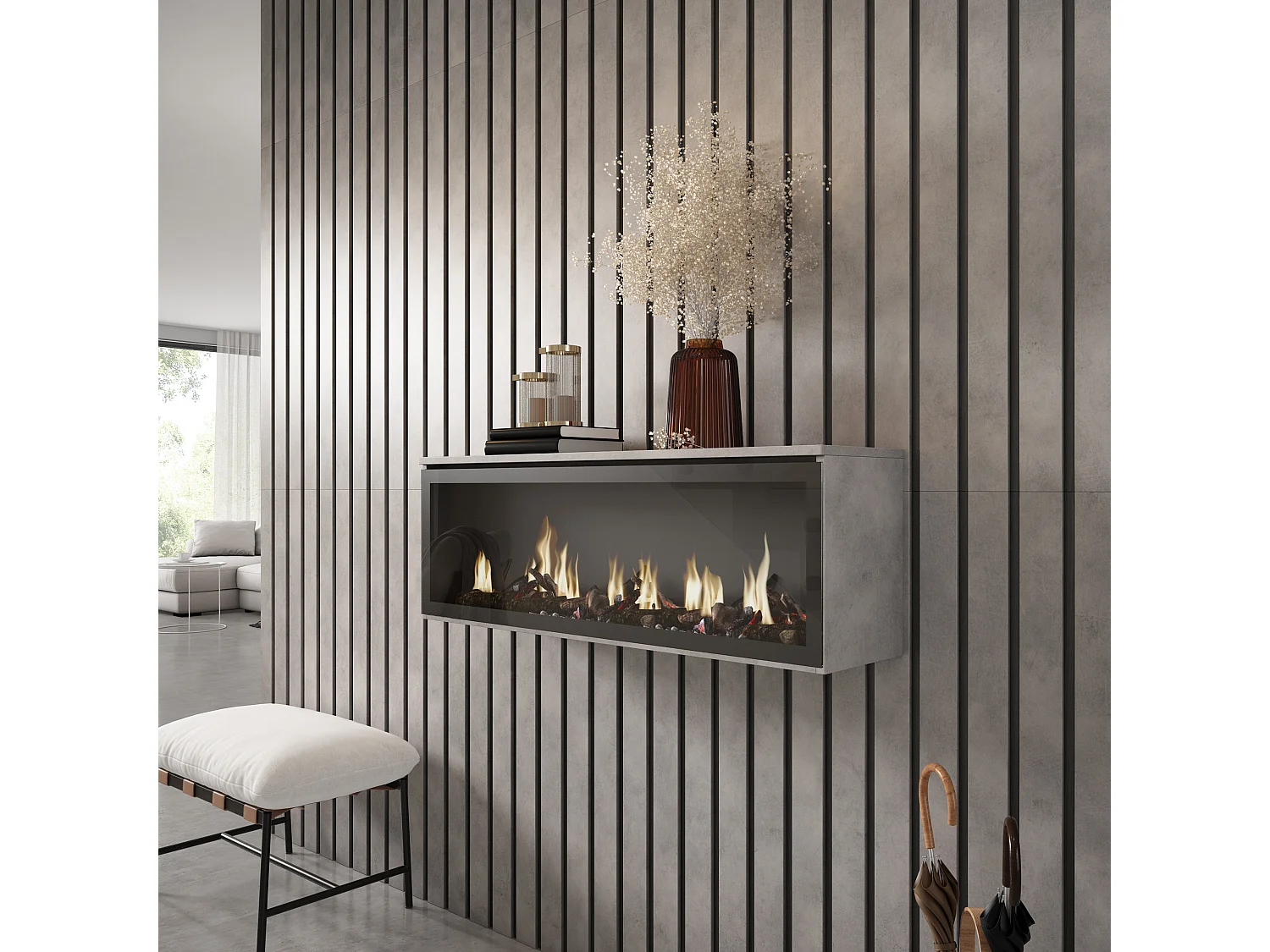 Elektrische haard LED , 107x25x38cm, Woonkamer - Eetkamer, Elektrische haard, Cement