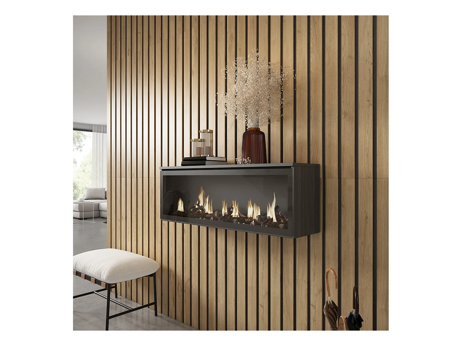 Caminetto elettrico LED, 107x38x25cm, Soggiorno - Sala da pranzo, Camino elettrico, Nero