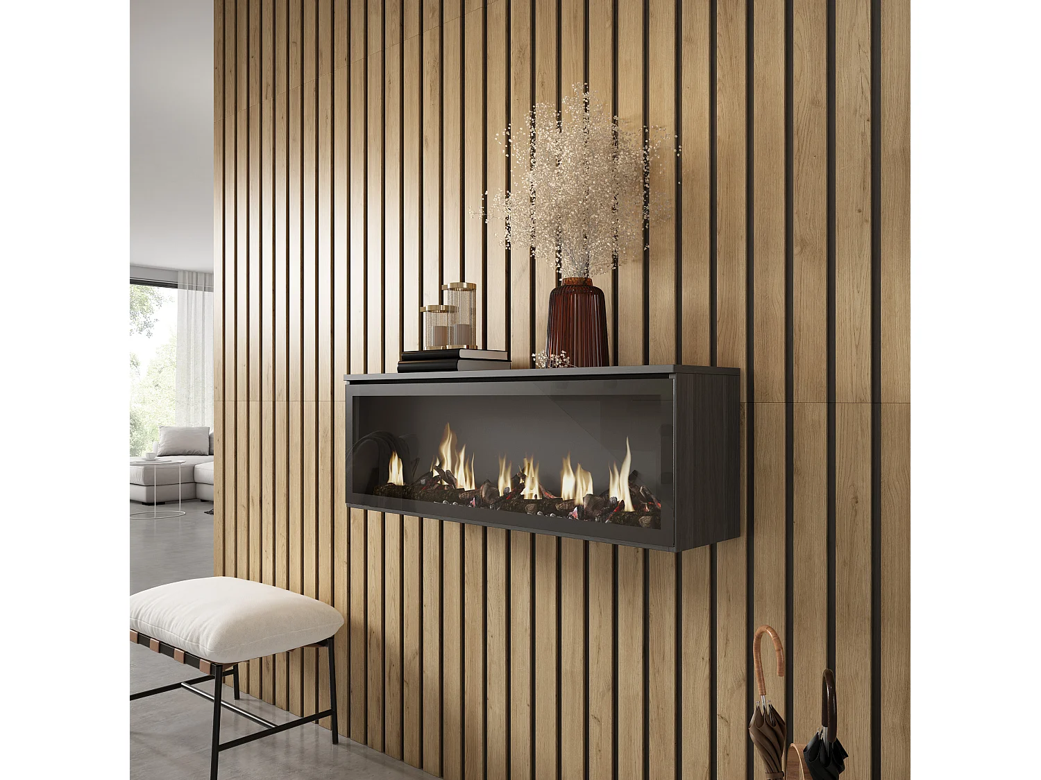 Cheminée électrique LED, 107x25x38cm, Salon - Salle à manger, Cheminée électrique, Noir