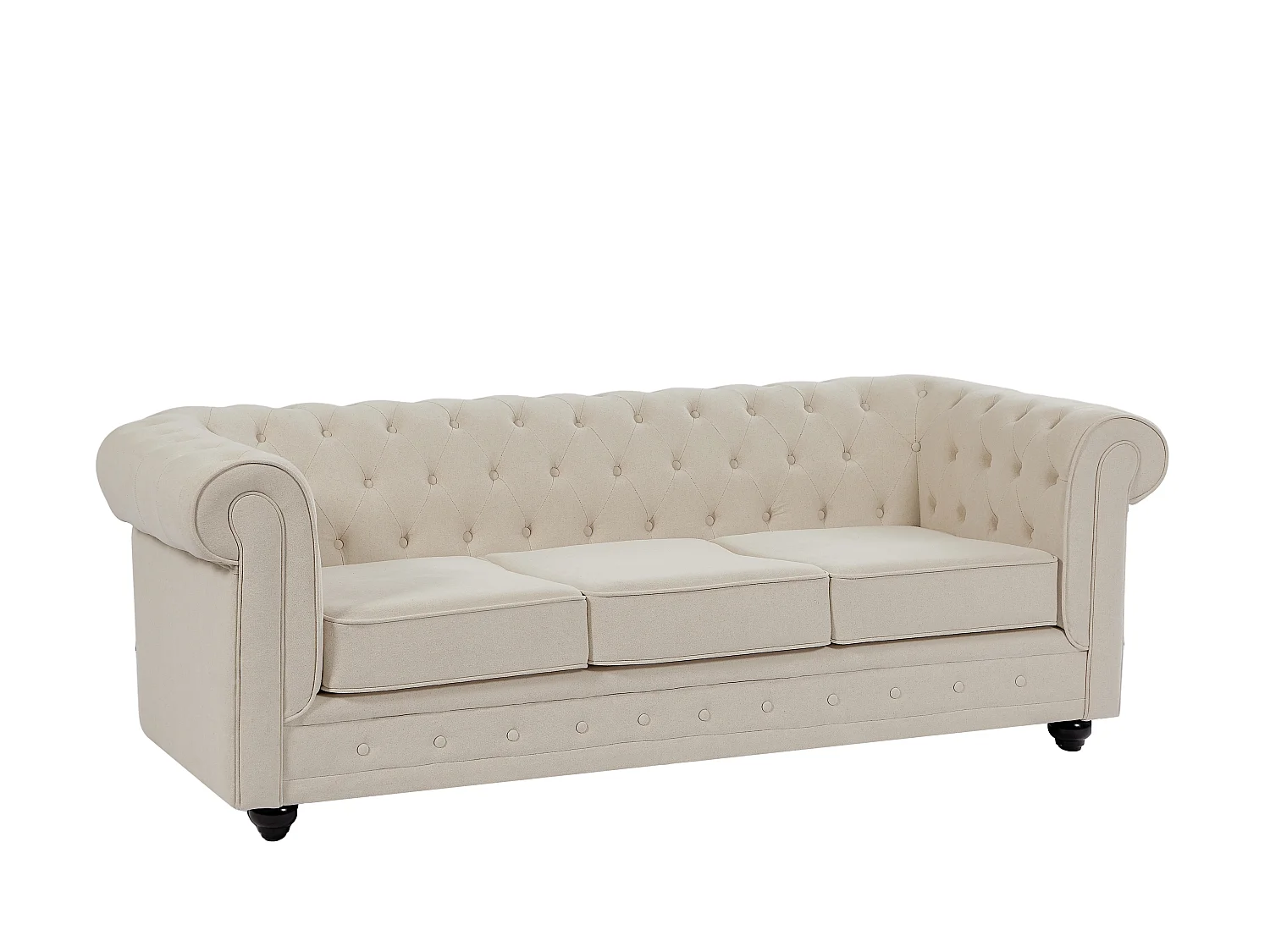 Canapé 3 places et fauteuil en tissu beige CHESTERFIELD