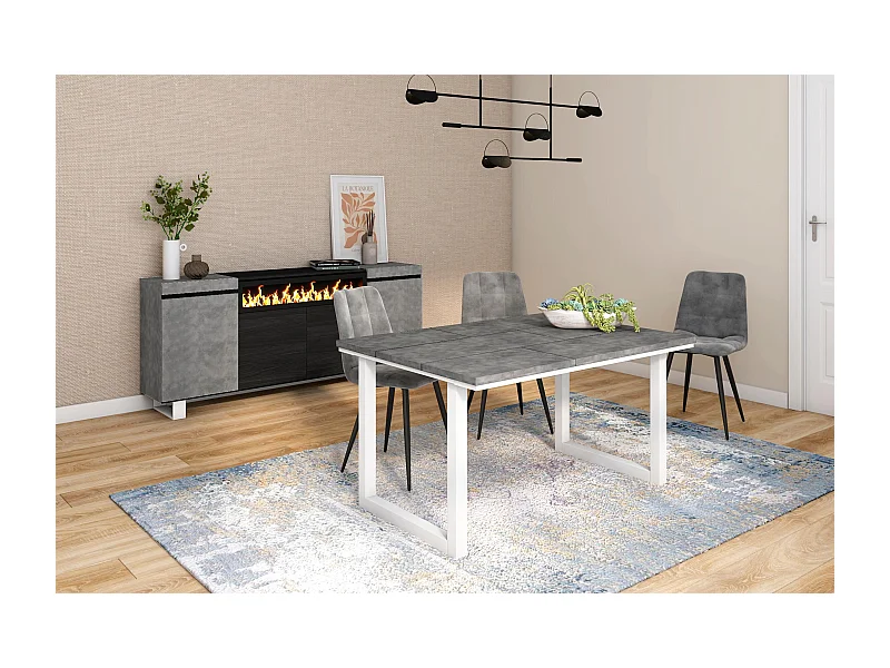 Esszimmertisch , 140x90x75cm, Für 6 Gäste, Massivholz Beine, Zement