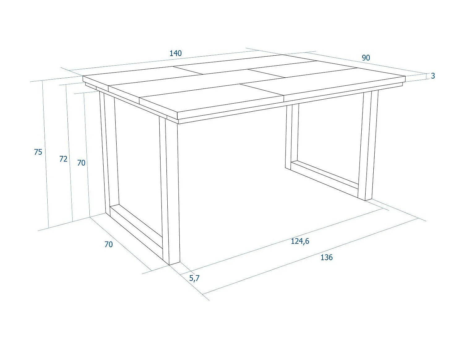 Mesa Comedor, 140x90x75cm, Para 6 comensales, Patas madera maciza, Cemento