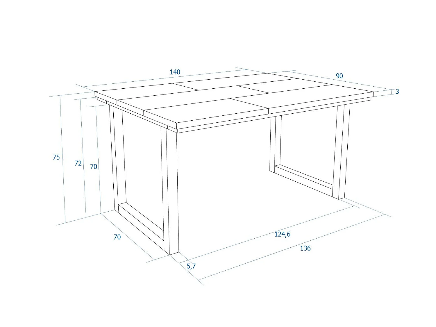 Table à manger, 140x90x75cm, Pour 6 personnes, Pieds bois massif, Ciment
