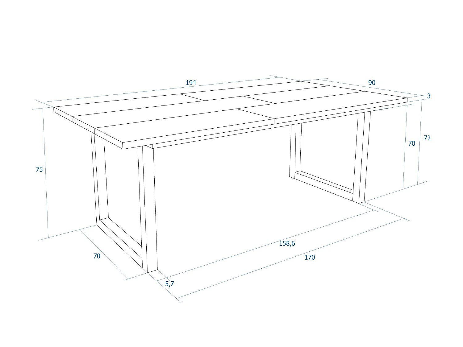 Eettafel, 200, Voor 10 personen, Massief houten poten, Cement