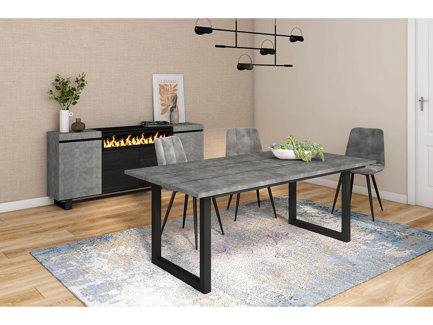 Eettafel, 200, Voor 10 personen, Massief houten poten, Cement