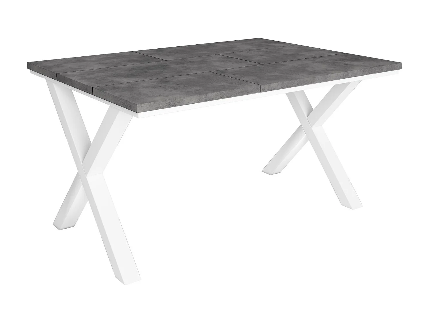 Table à manger, 140x90x75cm, Pour 6 personnes, Pieds bois massif, Ciment