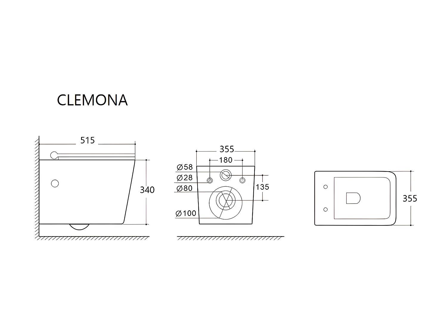 Inodoro flotante de cerámica negro mate con opción de marco de soporte y placa de descarga redonda - CLEMONA