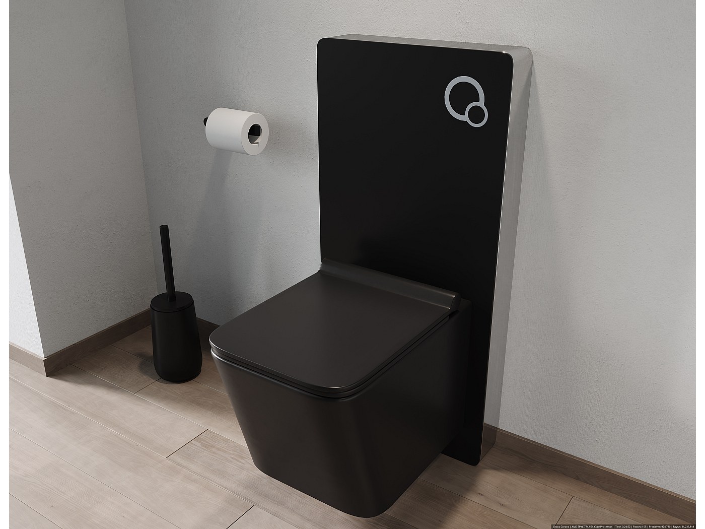 Pack WC suspendido en cerámica negro mate con soporte decorativo, CLEMONA