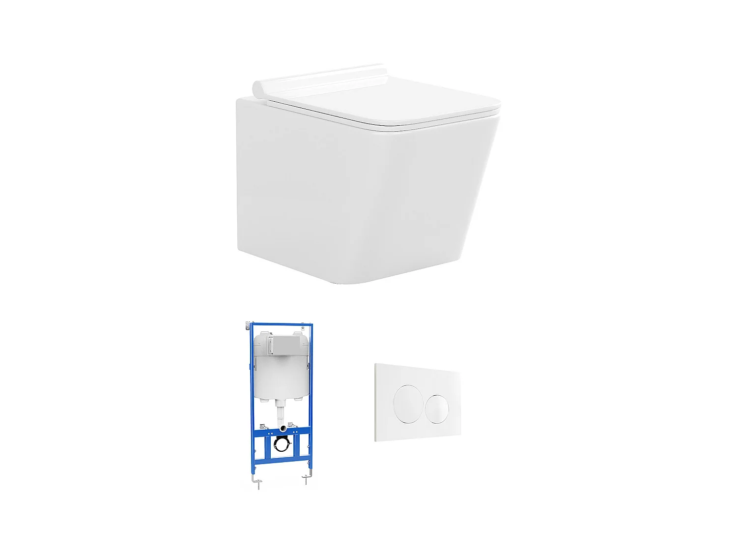 Pack WC suspendu blanc avec bâti-support et plaque de déclenchement blanche ronde - CLEMONA