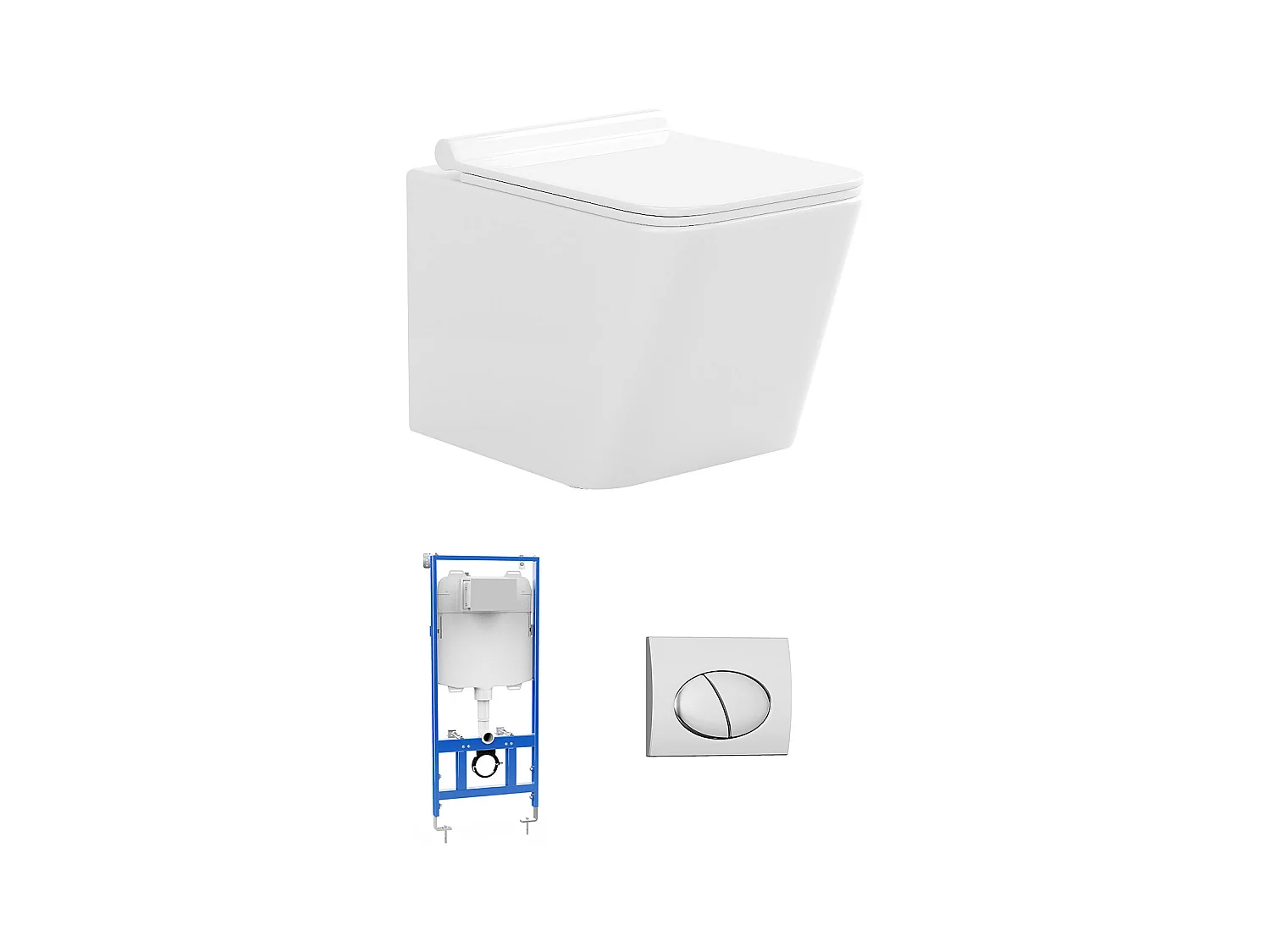 Sparset - Weißes Wand-WC mit Trägergestell & Ovaler, chromfarbener Betätigungsplatte - CLEMONA