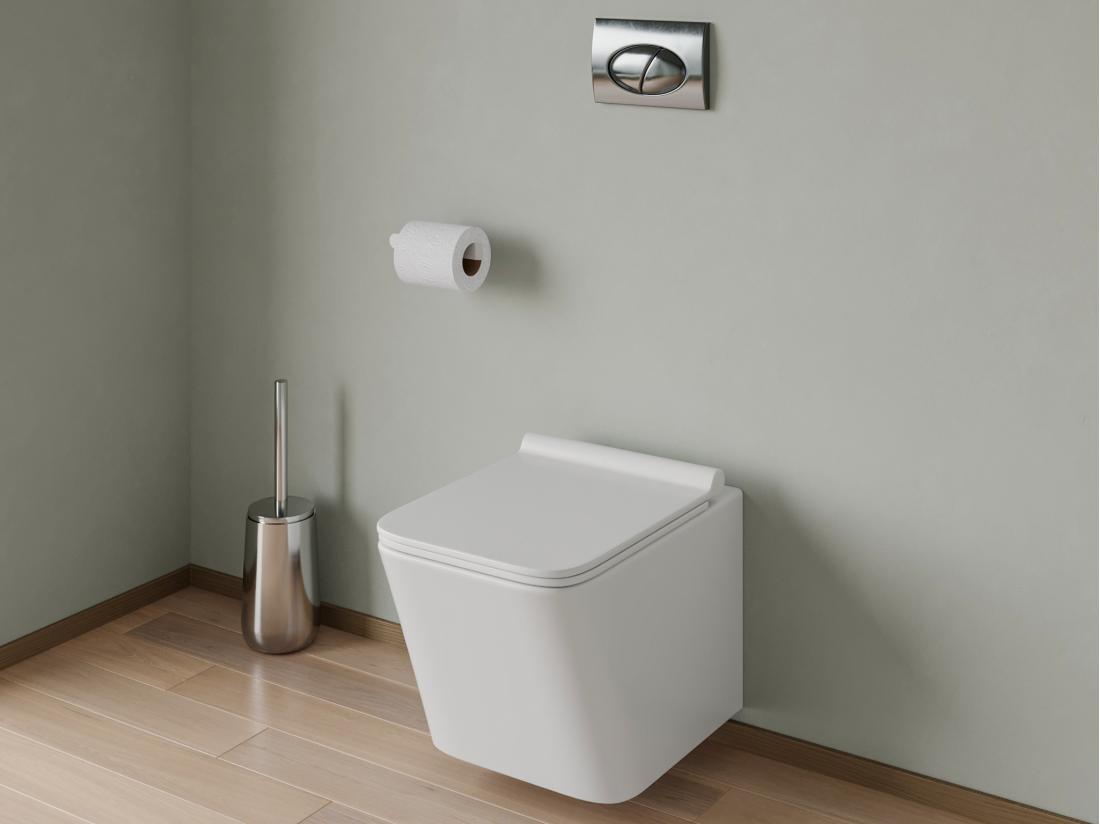 vente unique Pack WC suspendu blanc avec bâti-support et plaque de déclenchement chrome ovale - CLEMONA