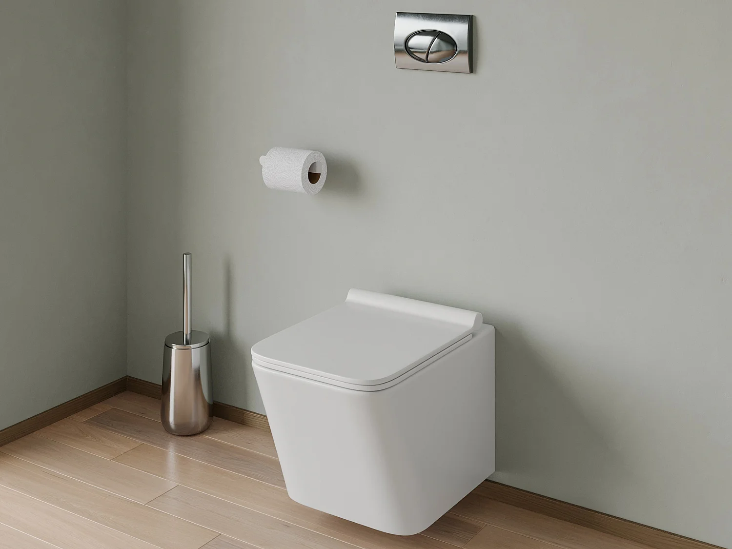 Set voor witte hang-wc met voorwandsysteem en chroomkleurige ovalen bedieningsplaat - CLEMONA