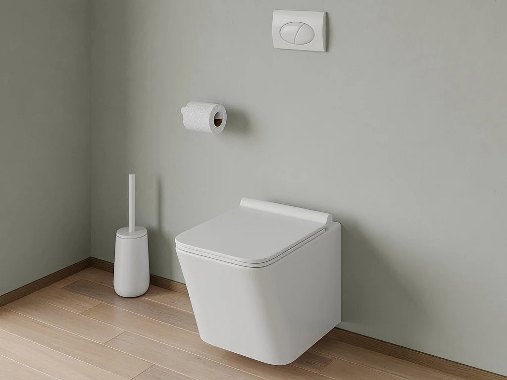 Sparset - Weißes Wand-WC mit Trägergestell & Ovaler, weißer Betätigungsplatte - CLEMONA