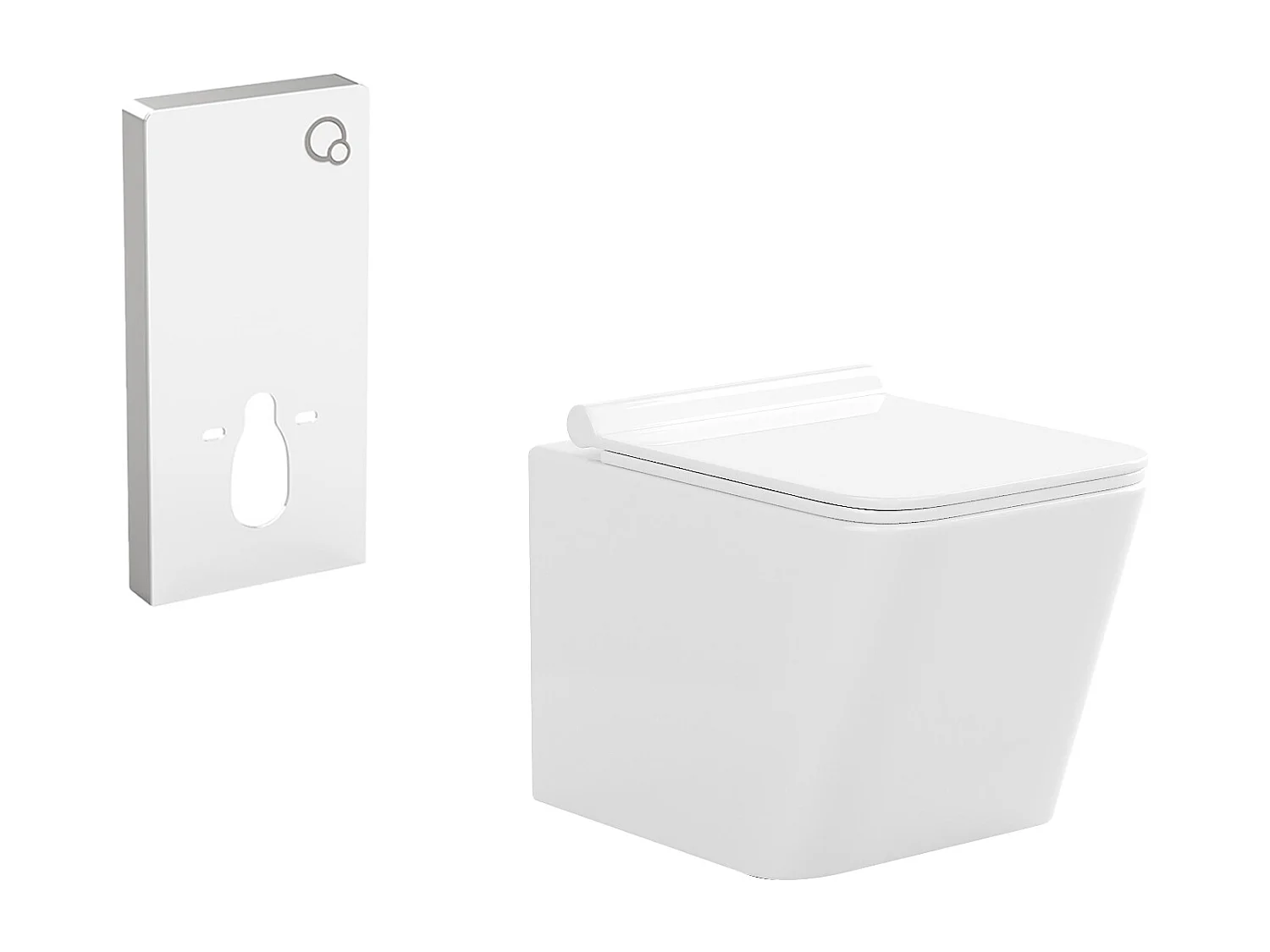 Pack WC suspendu blanc avec bâti-support décoratif - CLEMONA