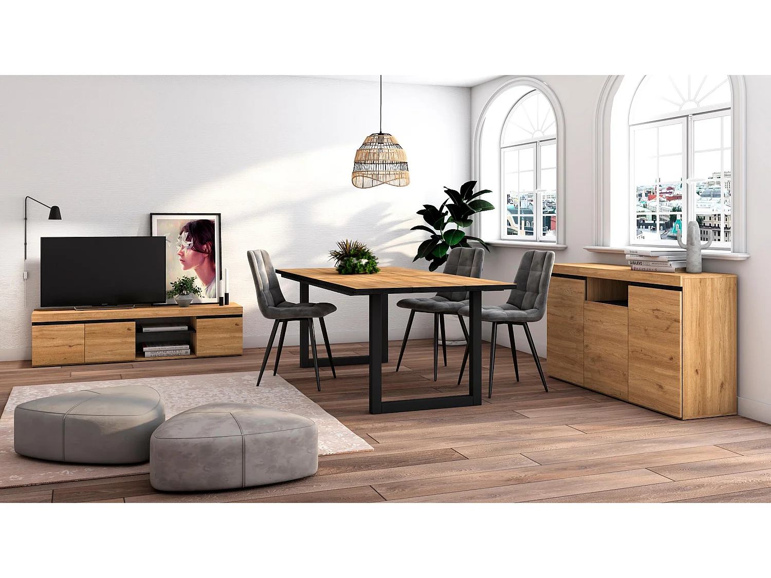 Wohnzimmermöbel-Set | Tisch 200 Rand Schwarze U-Beine 10 Personen ...