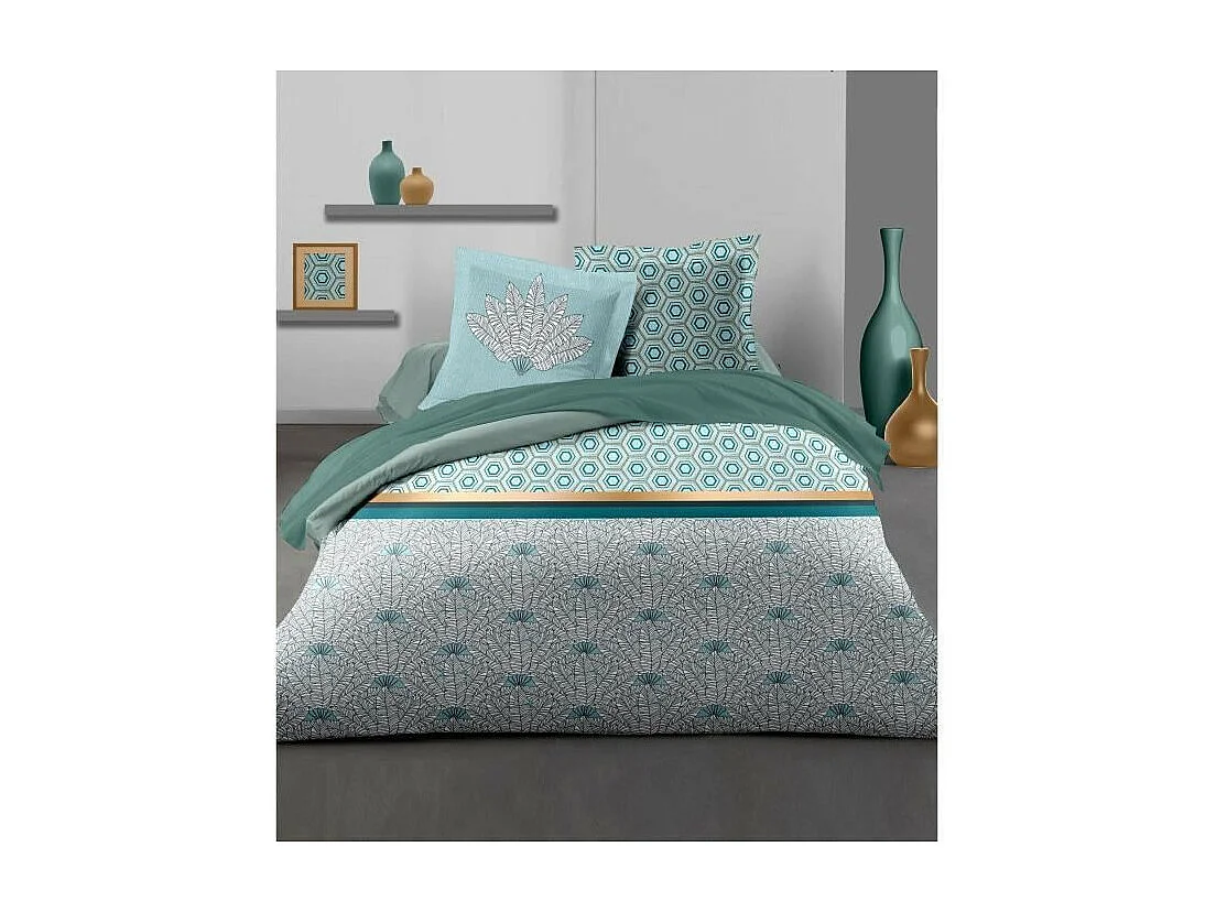 Juego nórdico 240 x 260 cm: Funda nórdica + 2 fundas de almohada - 100% Algodón - Verde esmeralda