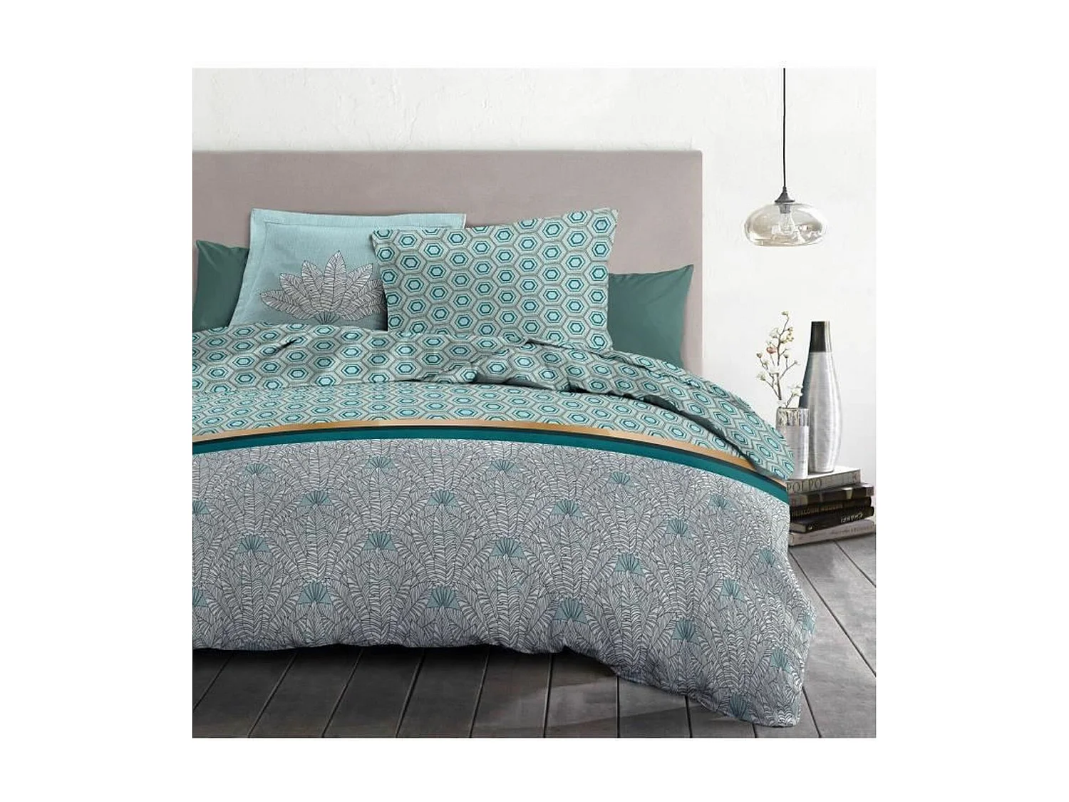 Juego nórdico 240 x 260 cm: Funda nórdica + 2 fundas de almohada - 100% Algodón - Verde esmeralda