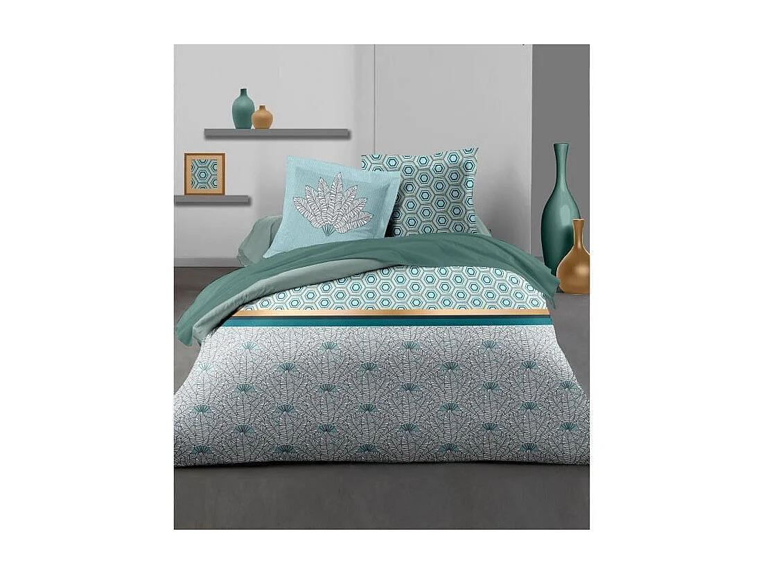 Bettwäscheset 240 x 260 cm: Bettbezug + 2 Kissenbezüge – 100 % Baumwolle – Smaragdgrün