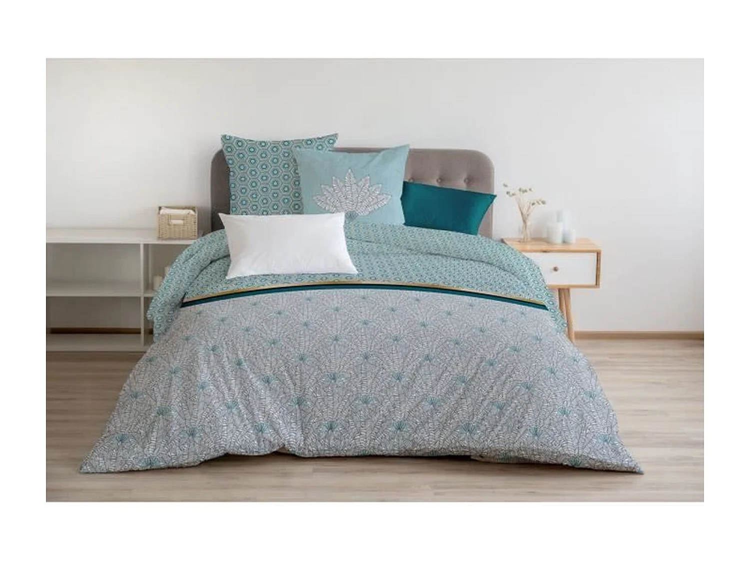 Juego nórdico 220 x 240 cm: Funda nórdica + 2 fundas de almohada - 100% Algodón - Verde esmeralda