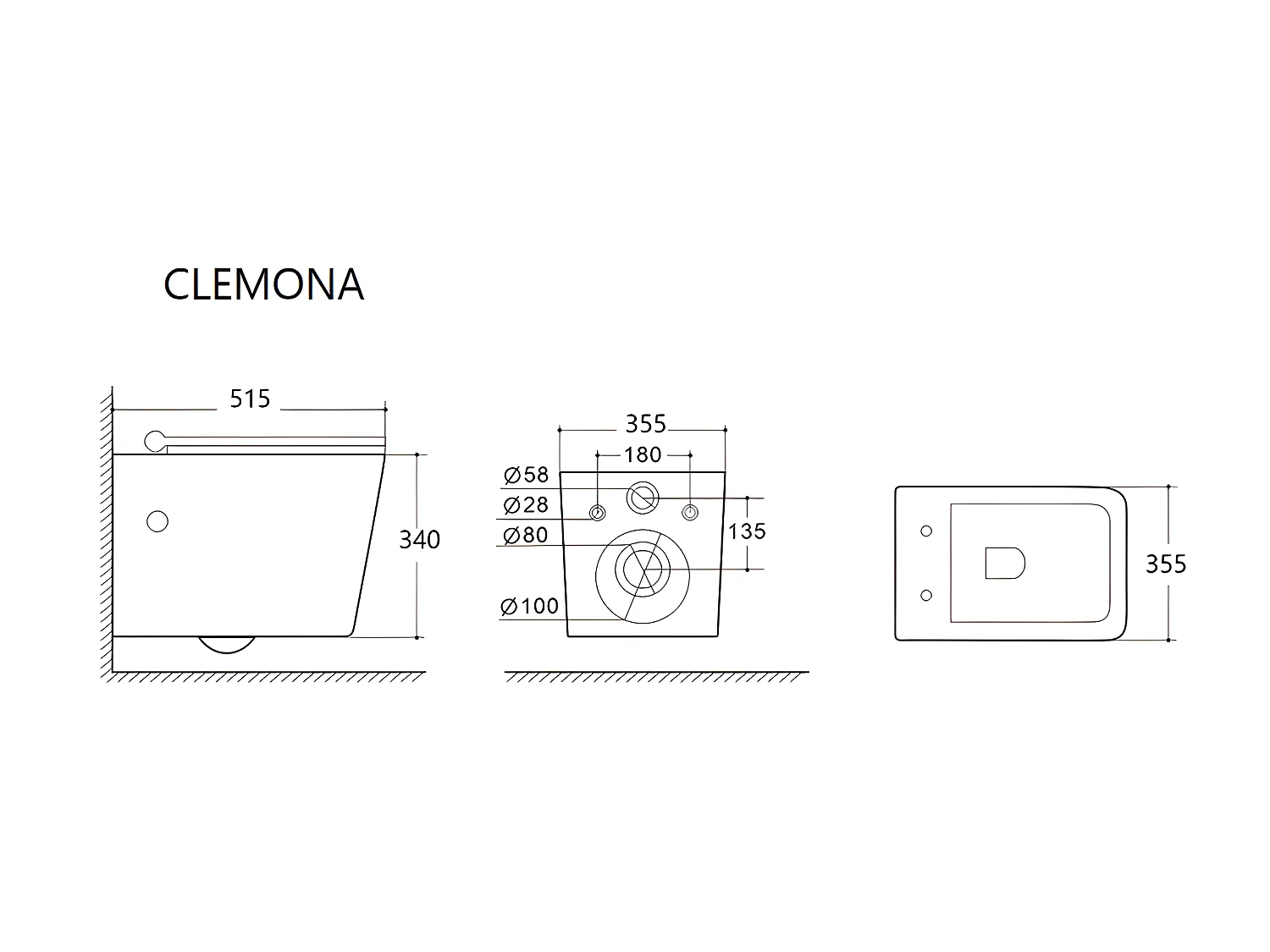 Inodoro flotante en cerámica negro brillante con marco de soporte y placa de descarga redonda - CLEMONA
