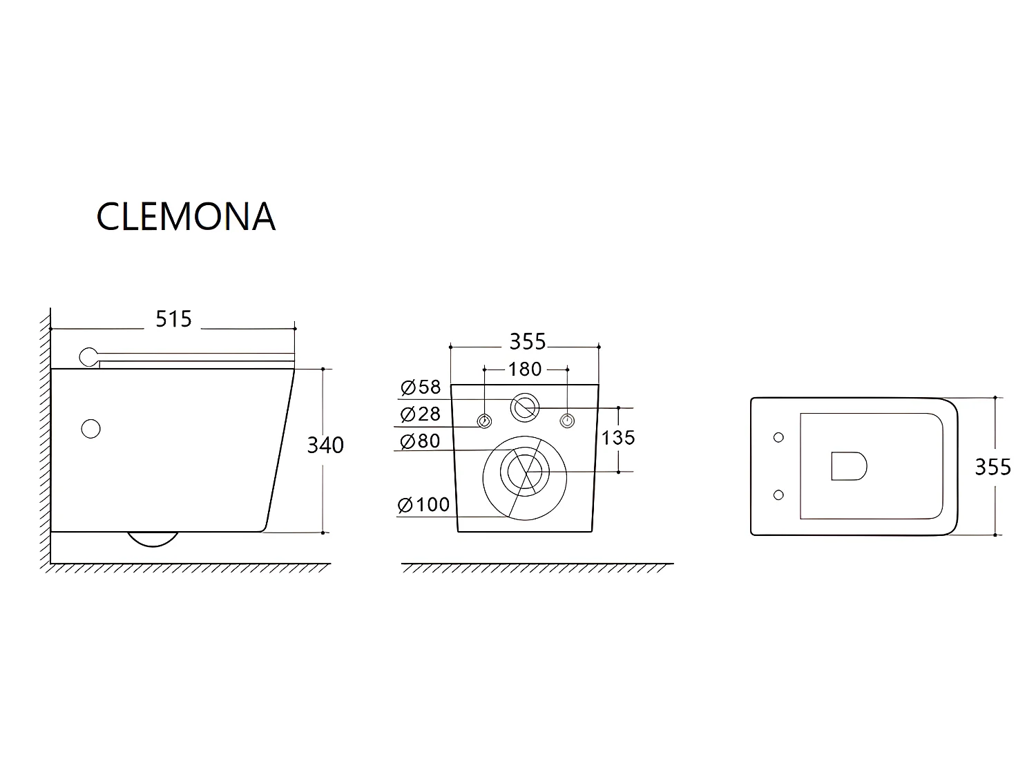 Inodoro flotante en cerámica negro brillante con marco de soporte y placa de descarga redonda - CLEMONA