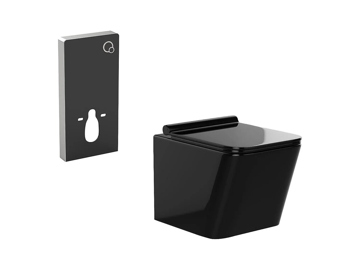 Sparset - Wand-WC - Schwarz glänzende Keramik mit dekorativem Trägergestell - CLEMONA