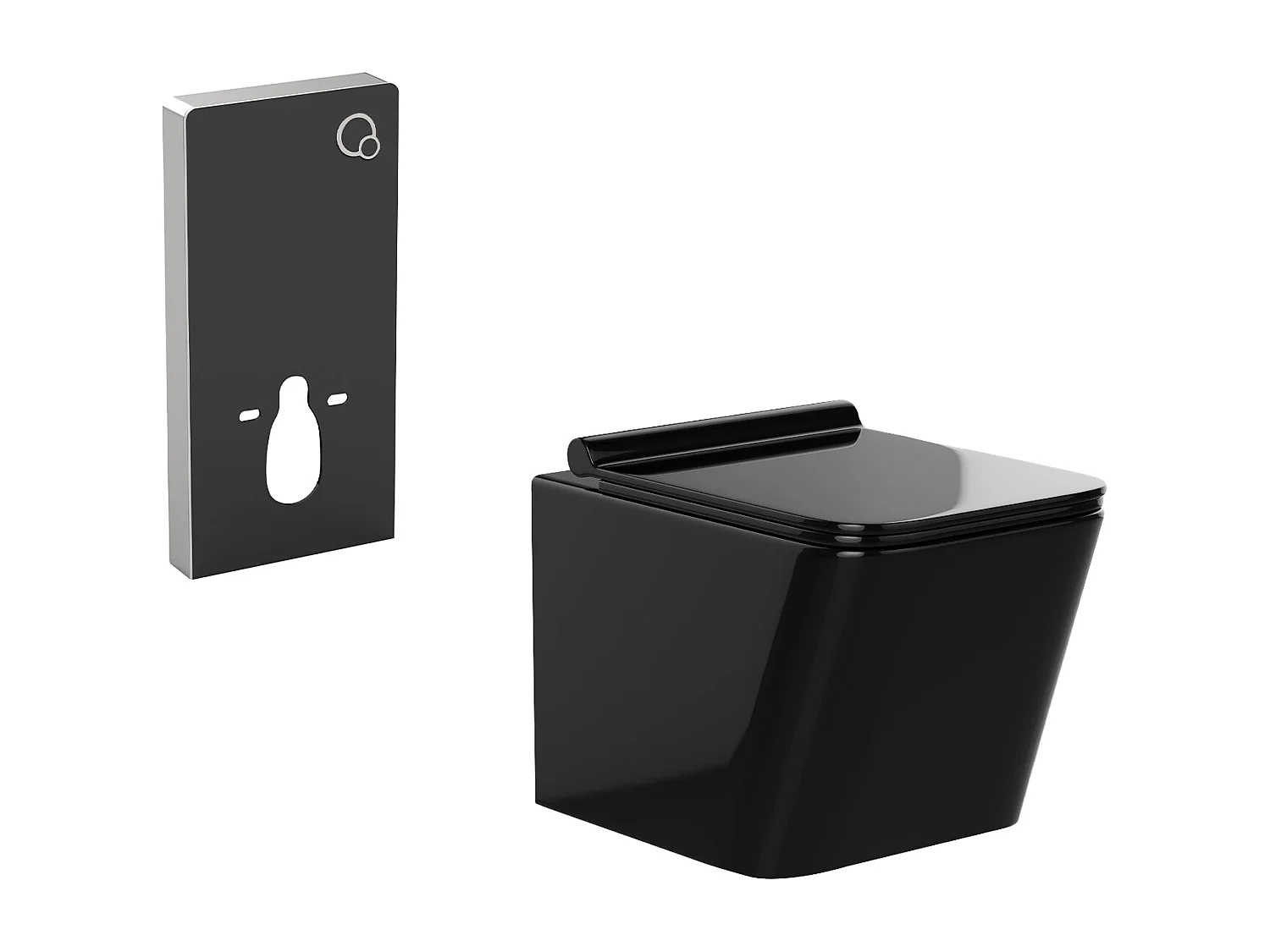 Pack WC suspendu en céramique noir brillant avec bâti-support décoratif - CLEMONA
