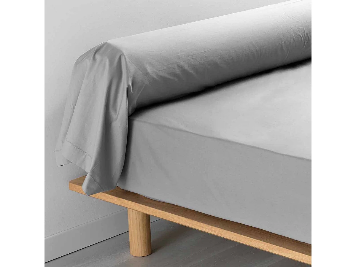 Funda para almohada de cuerpo Percaline 85x185 cm en algodón gris liso, acabado punto bourdon, tejido 78 hilos/cm², Oeko-Tex
