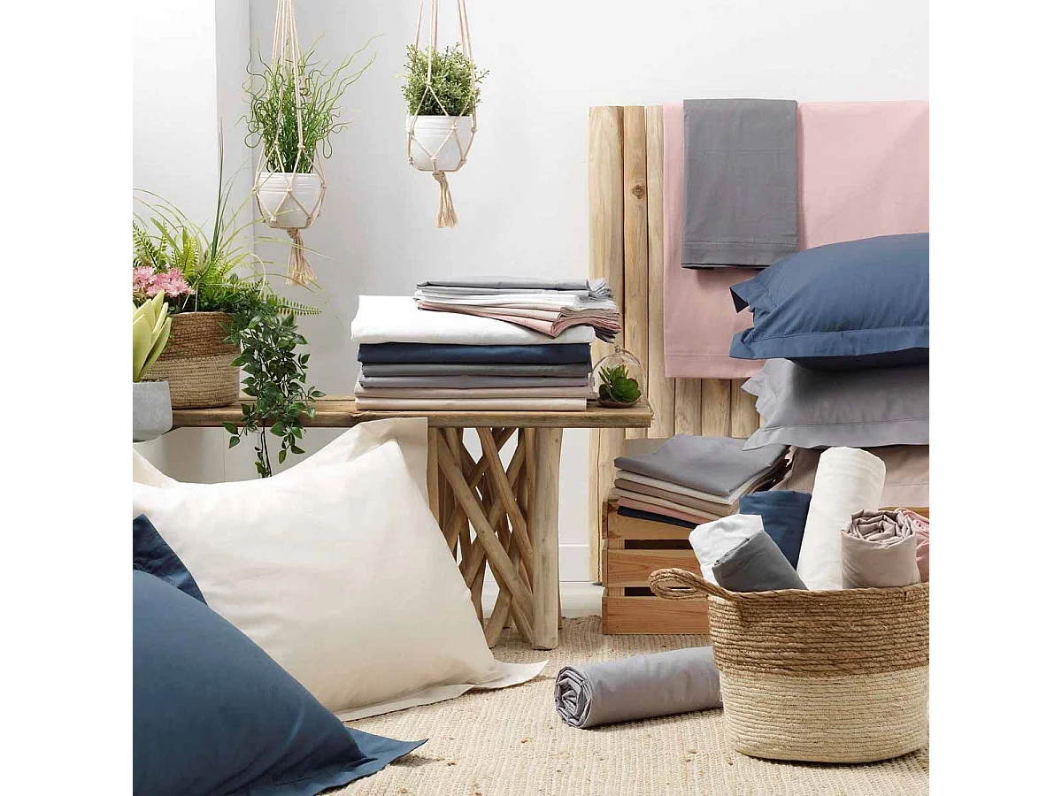 Funda para almohada de cuerpo Percaline 85x185 cm en algodón gris liso, acabado punto bourdon, tejido 78 hilos/cm², Oeko-Tex