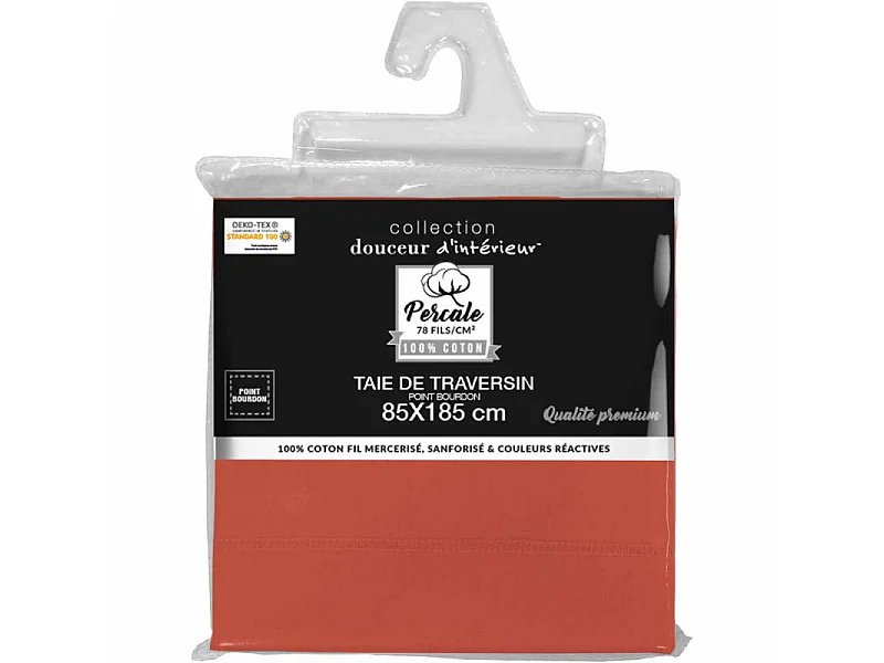 Taie de Traversin "Percaline" 85x185cm Terracotta