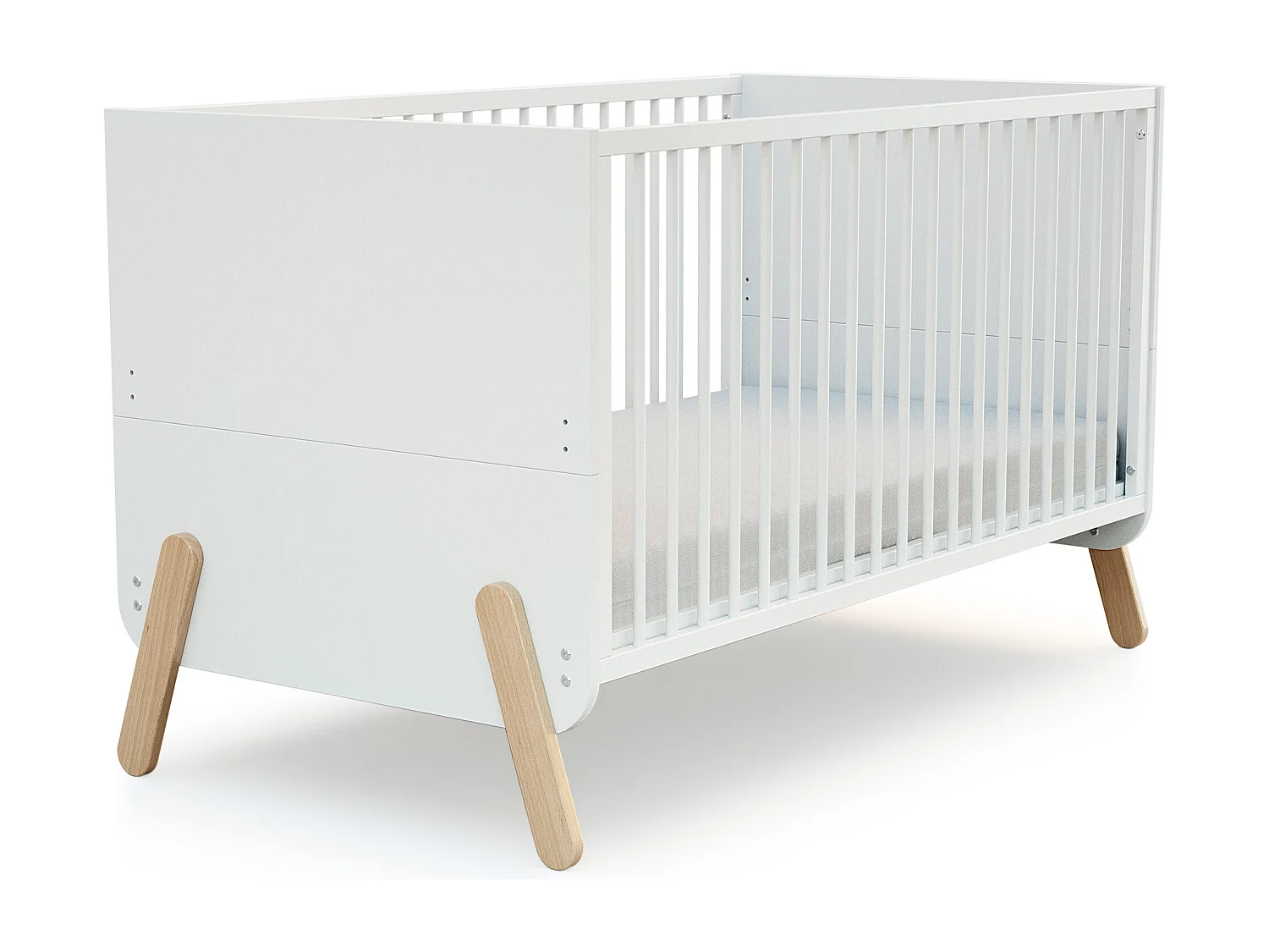 Lit bébé évolutif, commode à langer et armoire Blanc Hêtre Verni