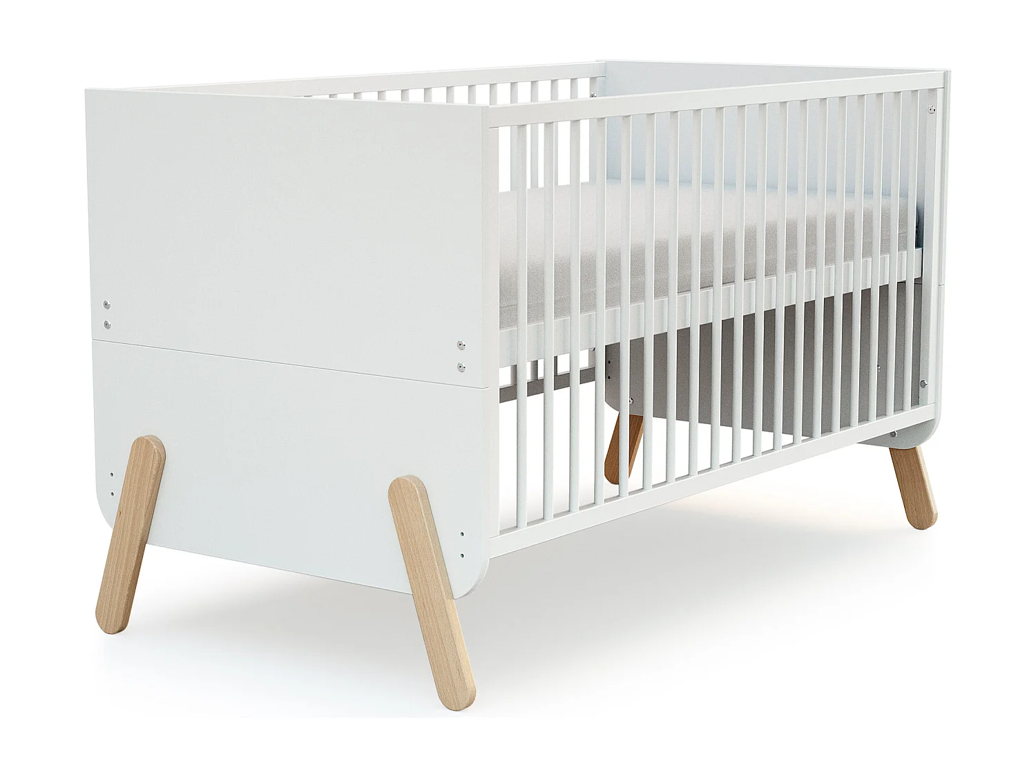 Lit bébé évolutif, commode à langer et armoire Blanc Hêtre Verni