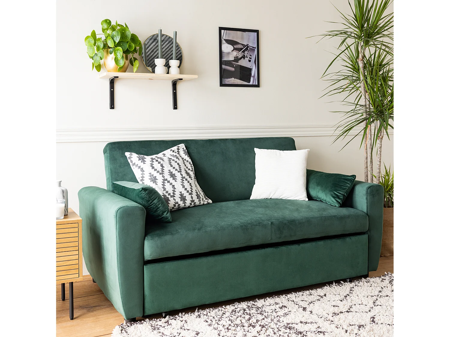 Canapé convertible en velours vert 2 places MATT - HAPPY GARDEN