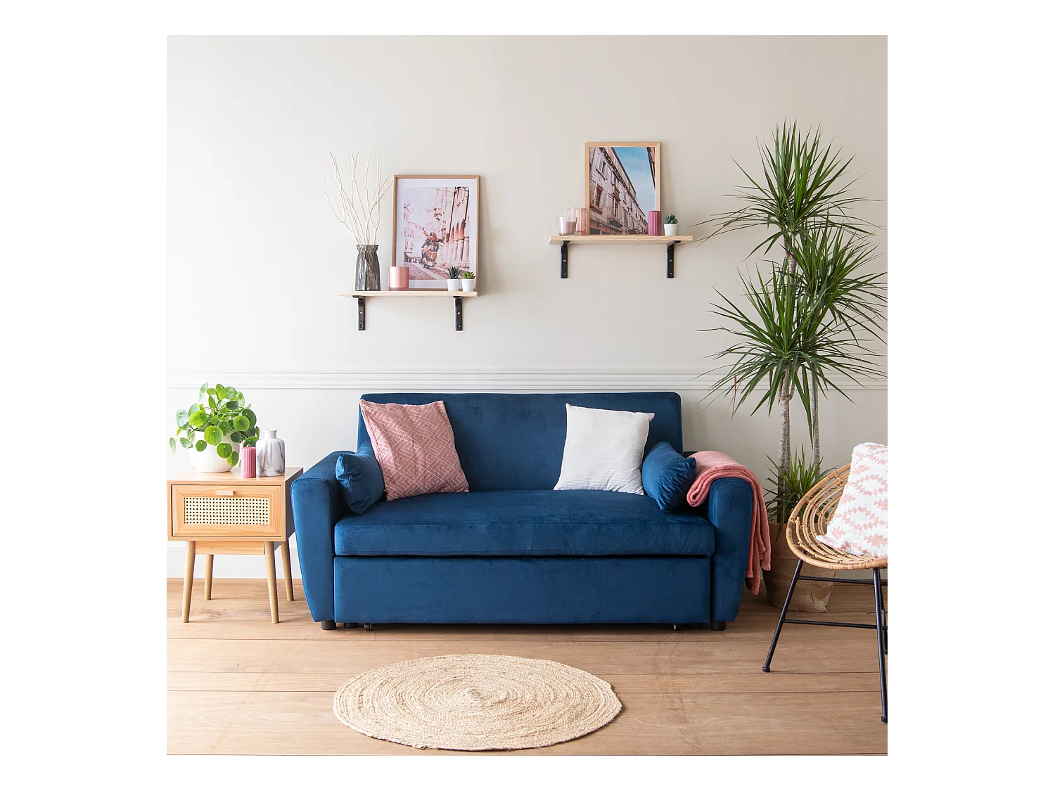 MATT 2 zits slaapbank blauw fluweel