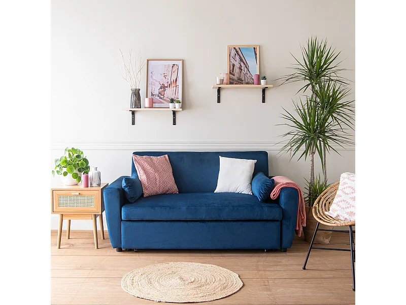 MATT 2 zits slaapbank blauw fluweel