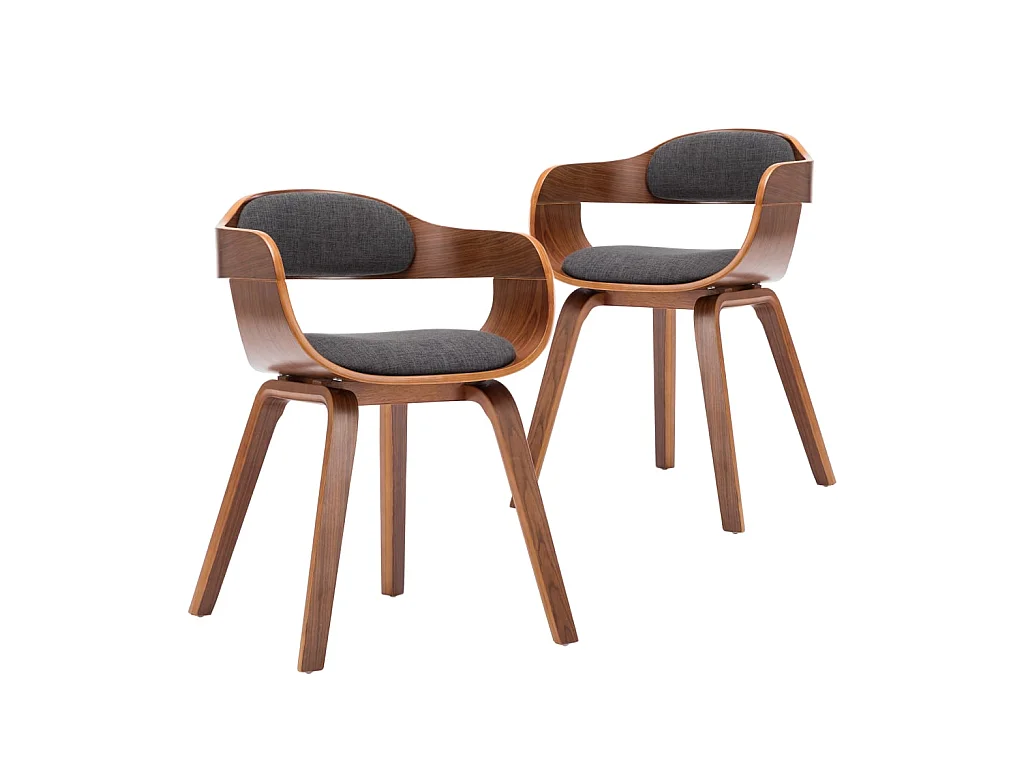 Lot de 2 chaises de salle à manger cuisine design moderne tissu gris foncé et bois courbé CDS020555