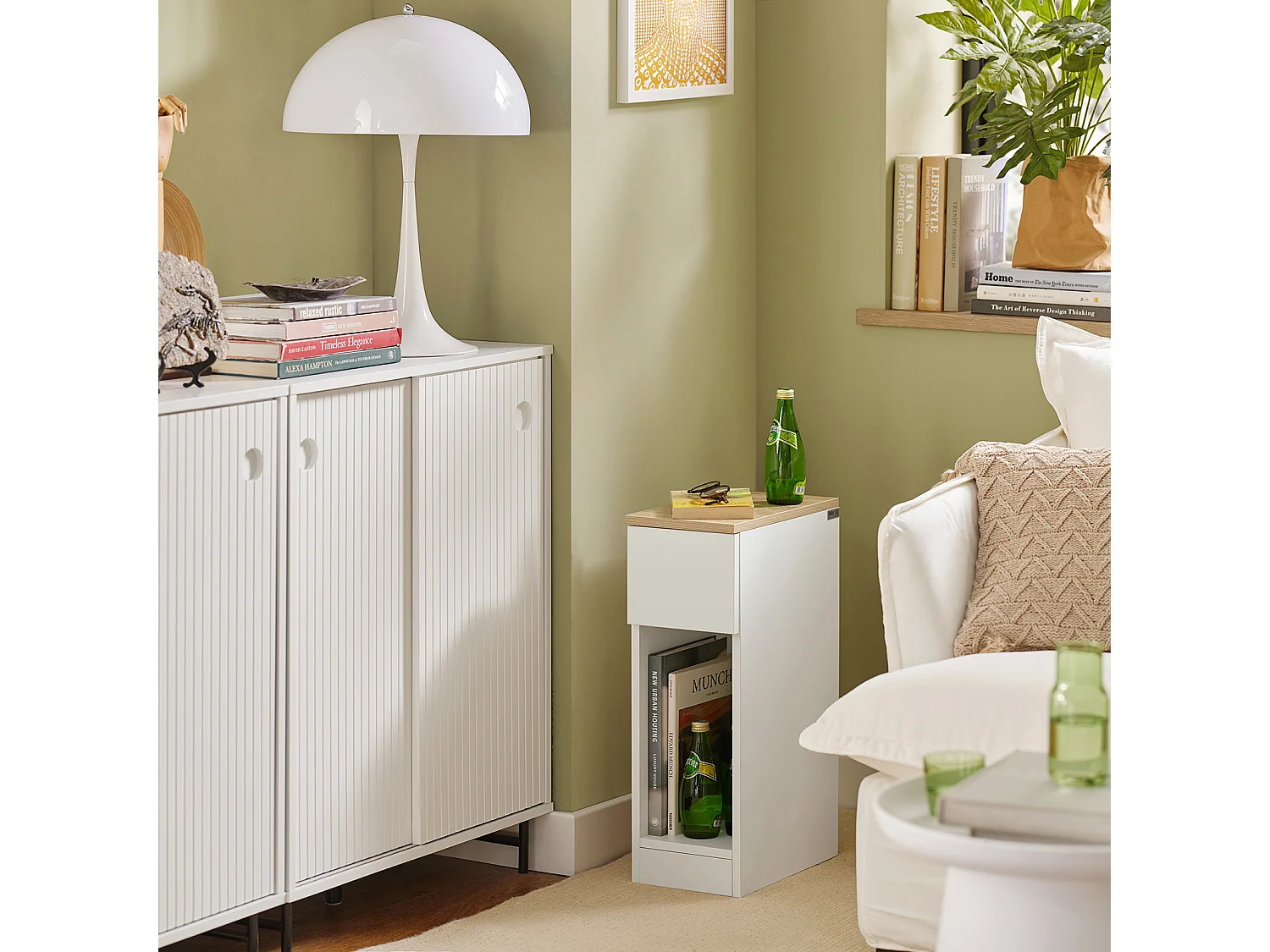 SoBuy FBT111-WNx2 set van 2 nachtkastjes met lade voor boxspringbed, salontafel, bijzettafel, telefoontafel