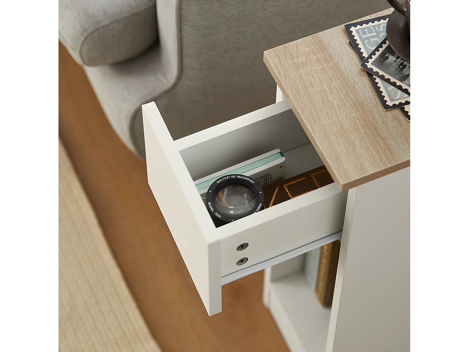 SoBuy FBT111-WNx2 set van 2 nachtkastjes met lade voor boxspringbed, salontafel, bijzettafel, telefoontafel