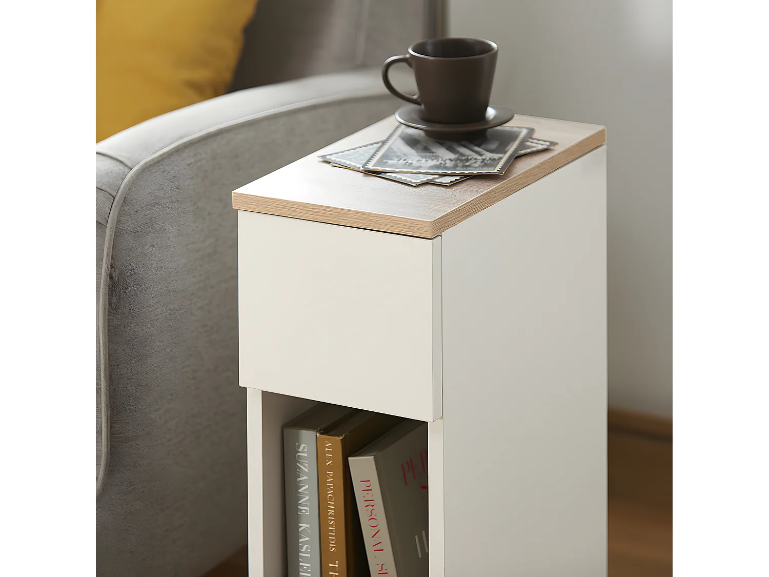 SoBuy FBT111-WNx2 set van 2 nachtkastjes met lade voor boxspringbed, salontafel, bijzettafel, telefoontafel