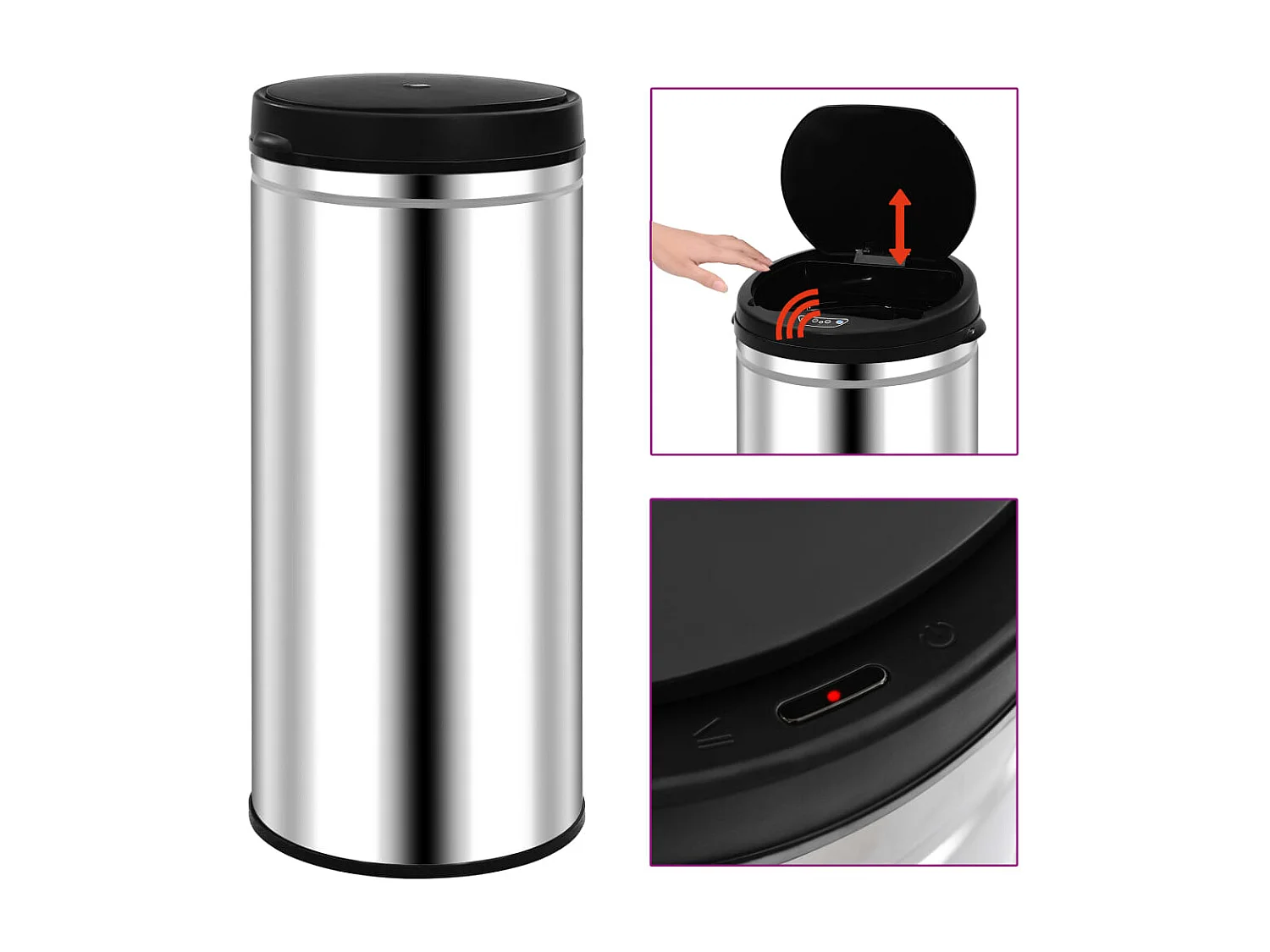 Poubelle à capteur automatique argenté 36 x 36 x 86 cm 02_0006097