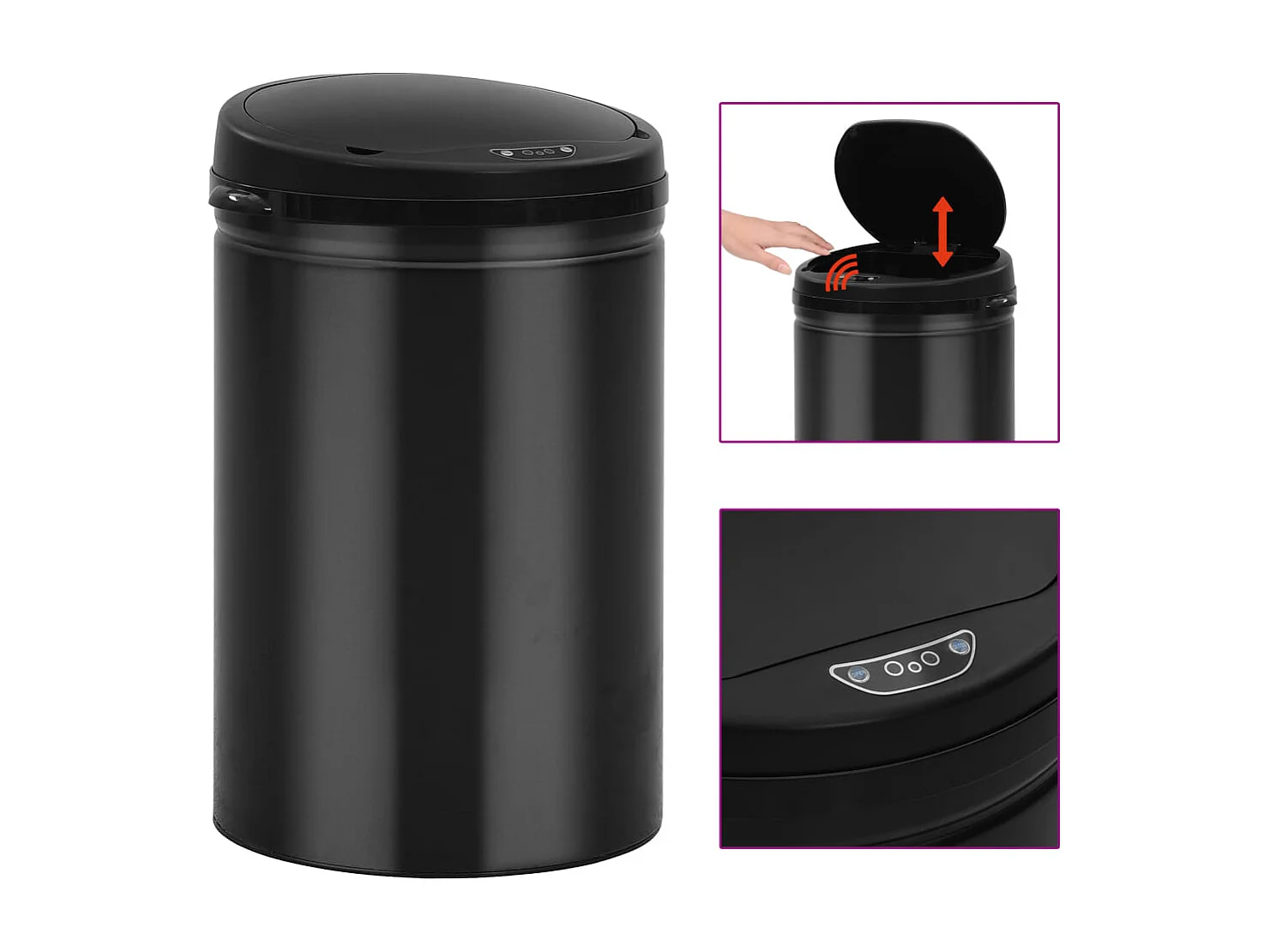 Lixeira com sensor automático 30 litros aço carbono preto 02_0006075