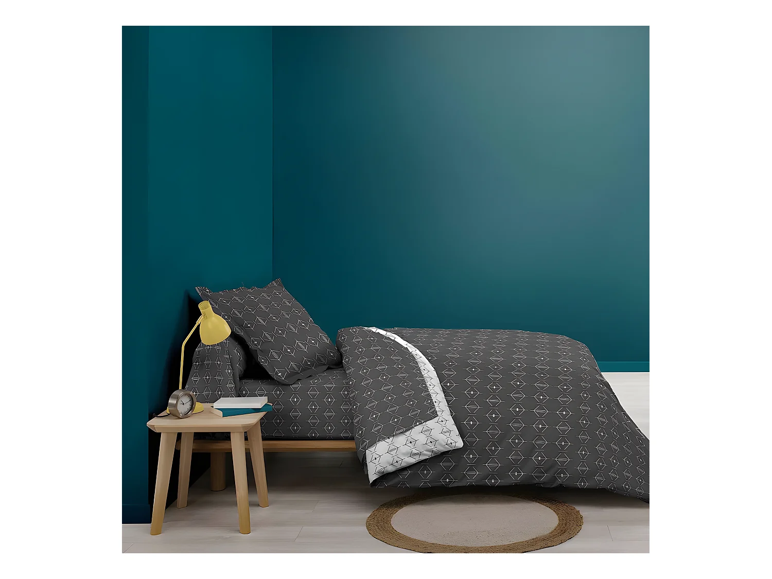 Housse de Couette avec motifs "aristide" - Gris Anthracite - Coton - 140 x 200 cm