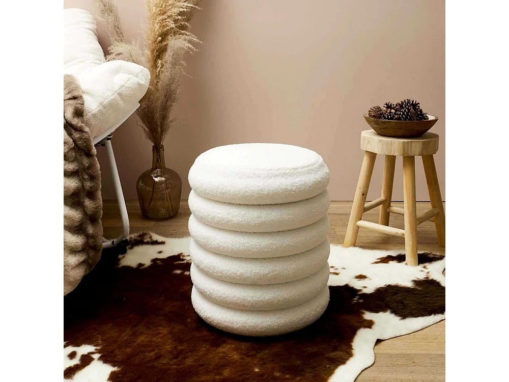 Pouf Rangement Bouclette Freya Blanc