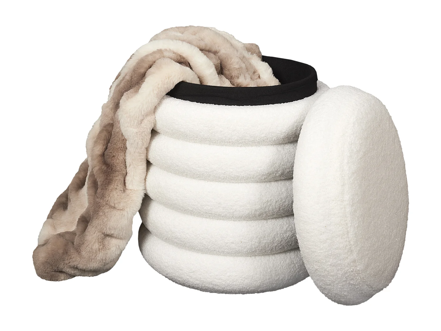 Pouf Rangement Bouclette Freya Blanc